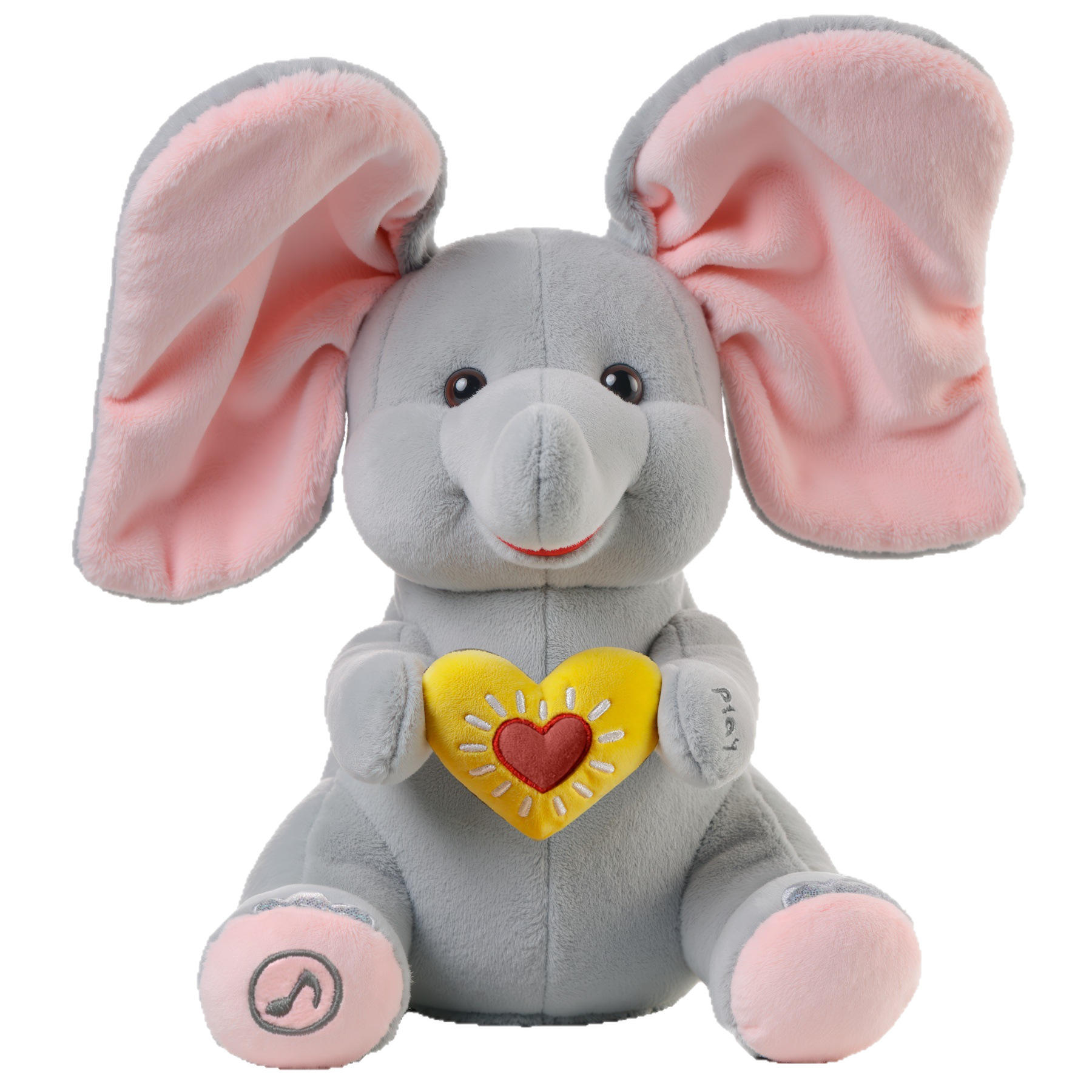 Peek-a-Boo Electric Plush Elephant Toy with Movable Ears, Designed for Baby Head Lifting and Crawling, 31-50 cm