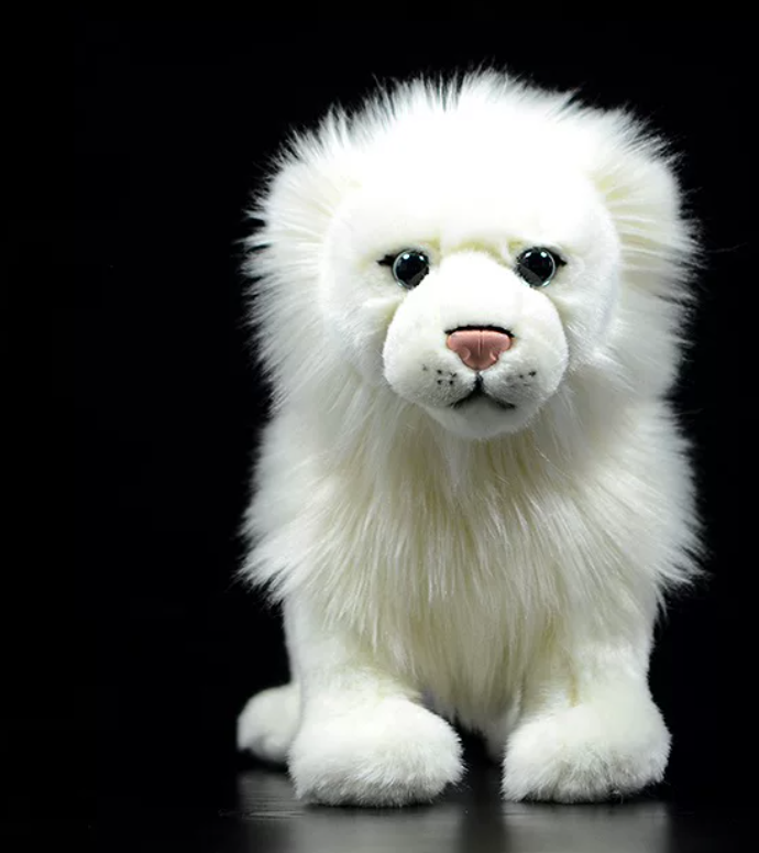 Realistic White Lion Plush Toy - African Lion Stuffed Animal, Soft Model Figurine & Fun Gift
