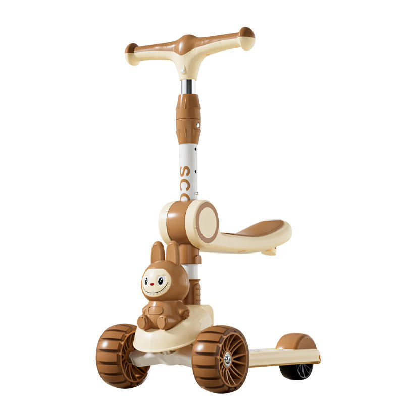  Children Foldable 3-in-1 Plastic Tricycle with Music and Lights for 6-14 Years Old Ultimate Stroller Helper