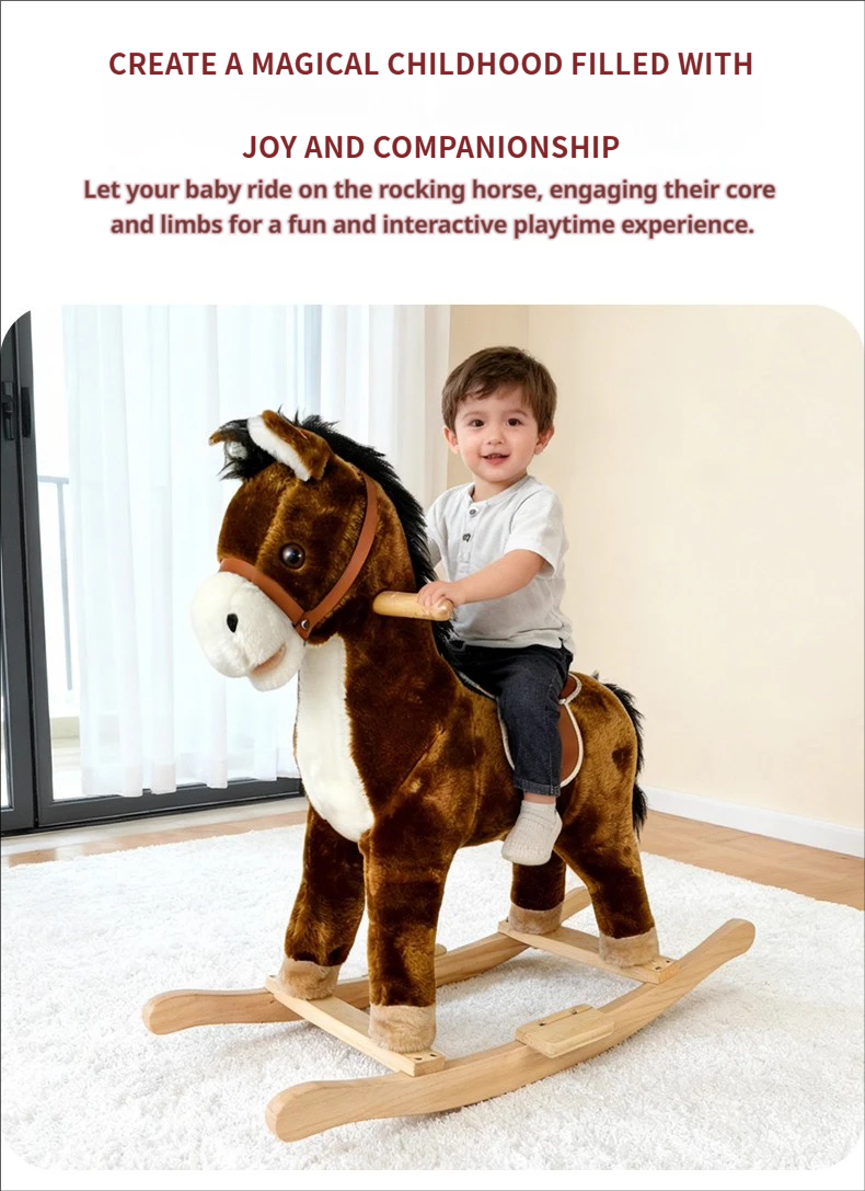 Stuffed Animal Rocking Chair Rocking Horse Ride-On Toy Plush Material for 1-6 Years Unisex